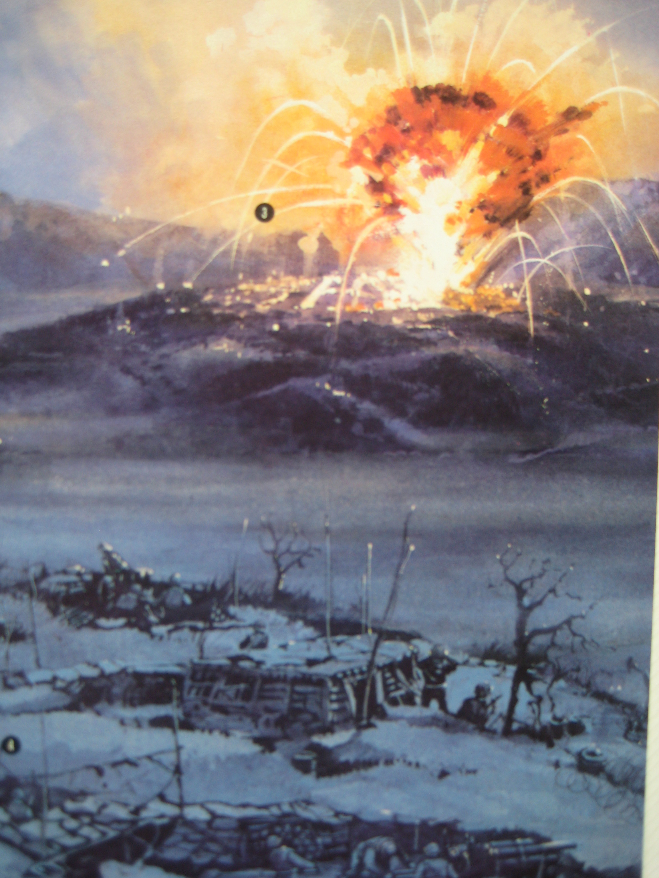 Explosion of ammunition caused by enemy fire