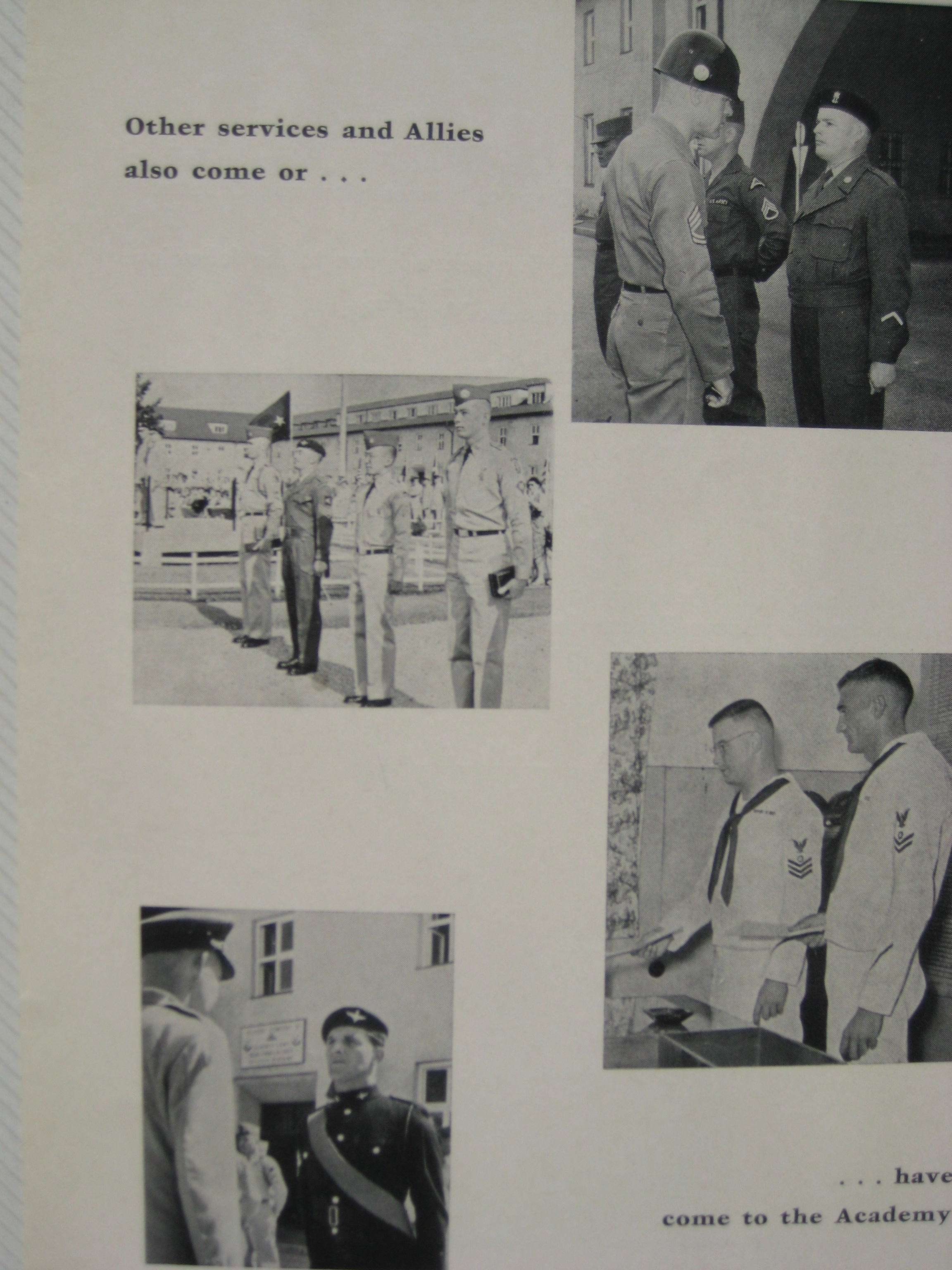 Specialist Duffy (left center photo, forefront) receiving the Honor graduate and Leadership award from the 7th Army NCO Academy, 1962  Spot promotion to Sergeant and recommended for Officer Schooling
