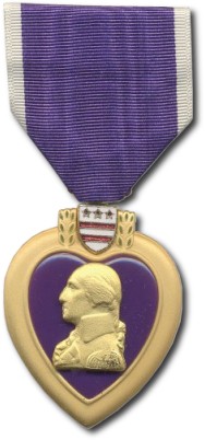Purple Heart Medal awarded for wounds received in combat